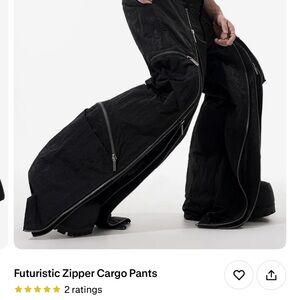 Futuristic Black Wide Leg Cargo Pants